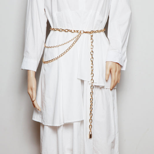 Waist Chain Women's Jeans Accessories Short Pants Chain Hip Hop Hot Girl Metal Multilayer Decoration Silver Belt