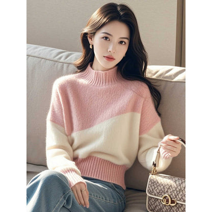 Casual Half-high Collar Long Sleeves Sweater Knitwear For Women