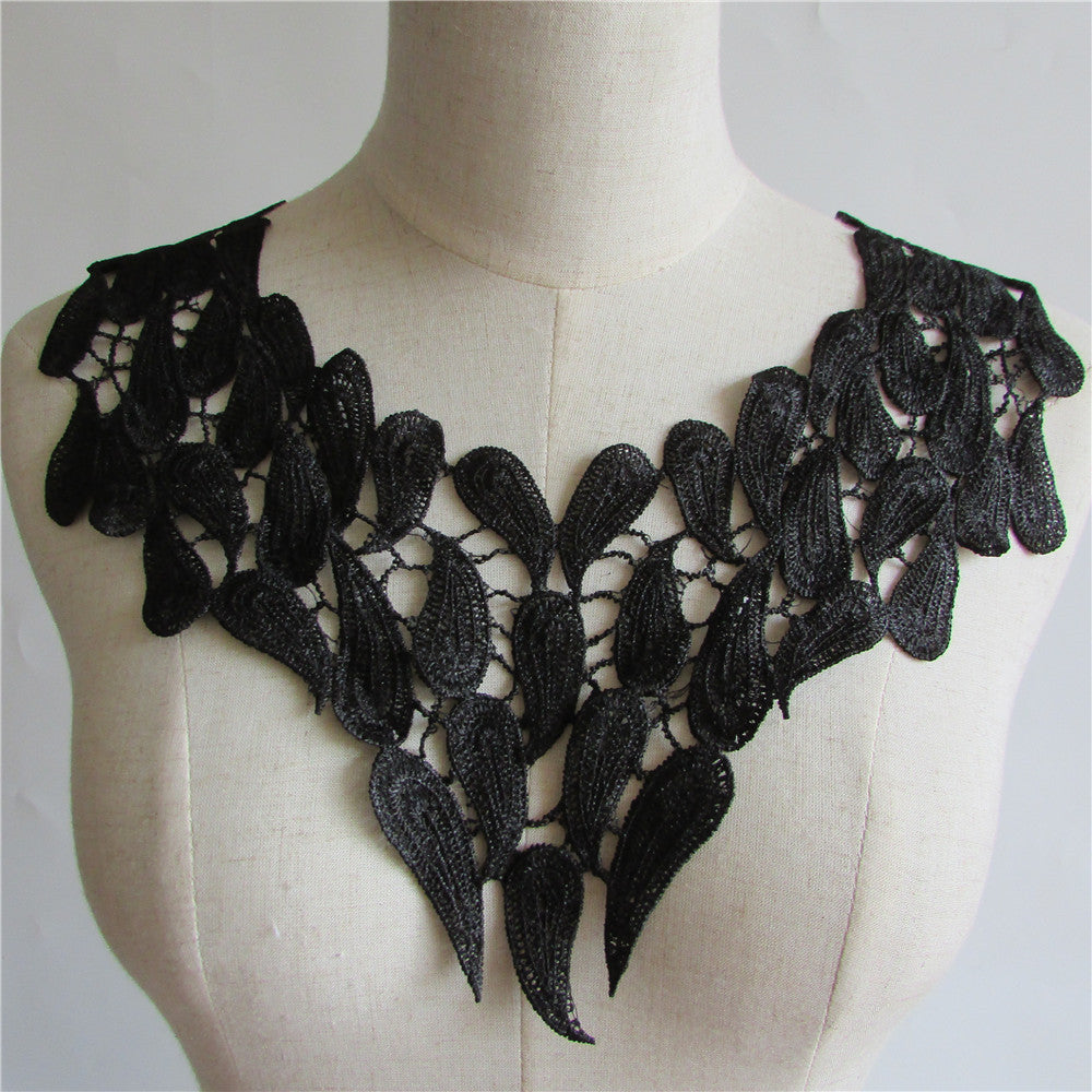Black Embroidery Collar Venise Sequin Floral Embroidered Applique Lace Neckline Garment Accessories