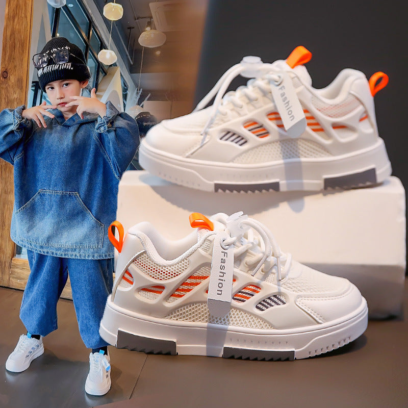 Fashion Children's Breathable Mesh Shoes Medium And Large Children's Sneakers Boys White Shoes