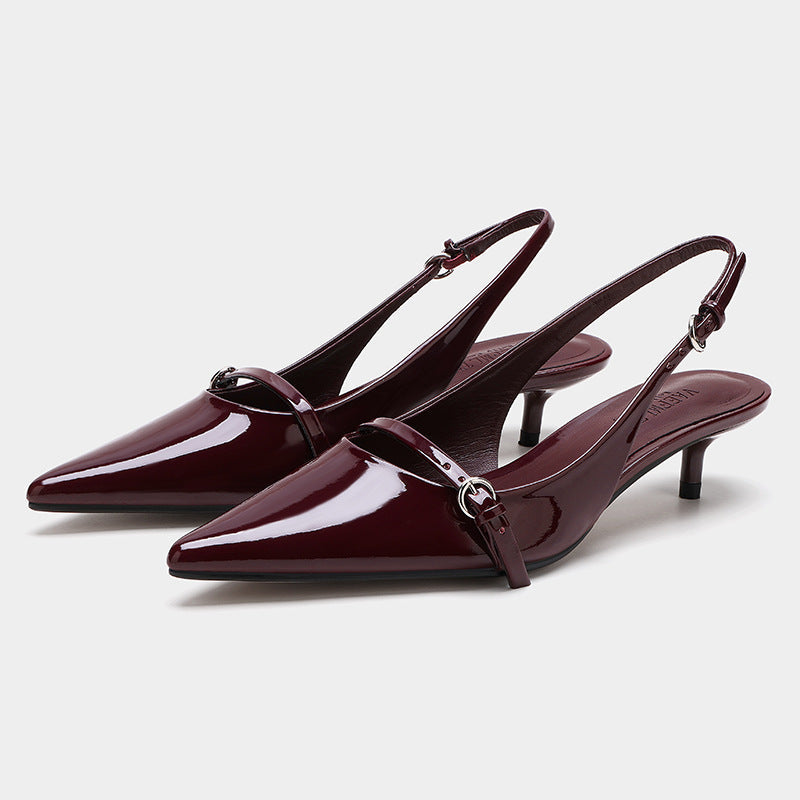 Wine Red Retro Style Pointed Toe Slingback Strap Mules Shoes (Available)