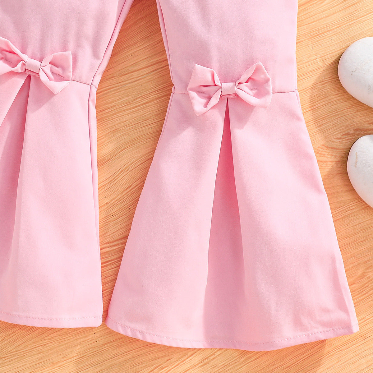 Girls' Mesh Sleeve Top Bell-bottom Pants Suit  ( Available )
