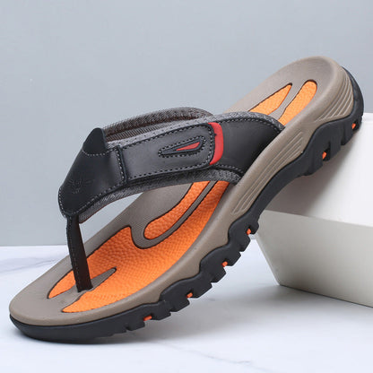 Large Dock Layer Cowhide Men's Flip-flops (Available)