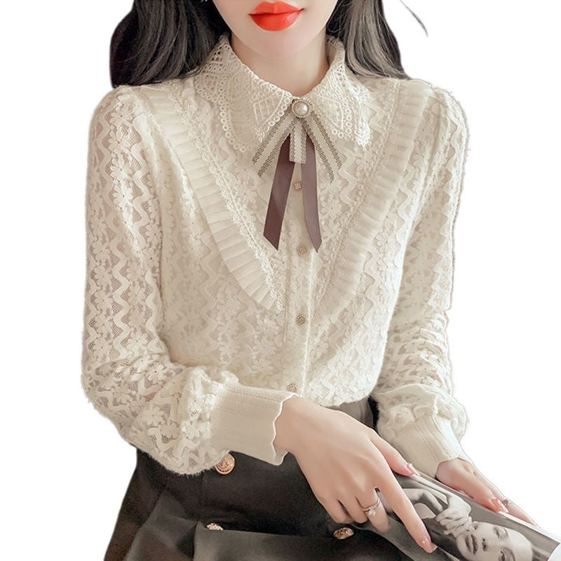 Lace Bottoming Shirt Women's Fashion Relaxed-fit Doll Collar Slimming