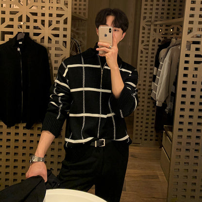 Men's Simple Retro Lapels Knitwear Top