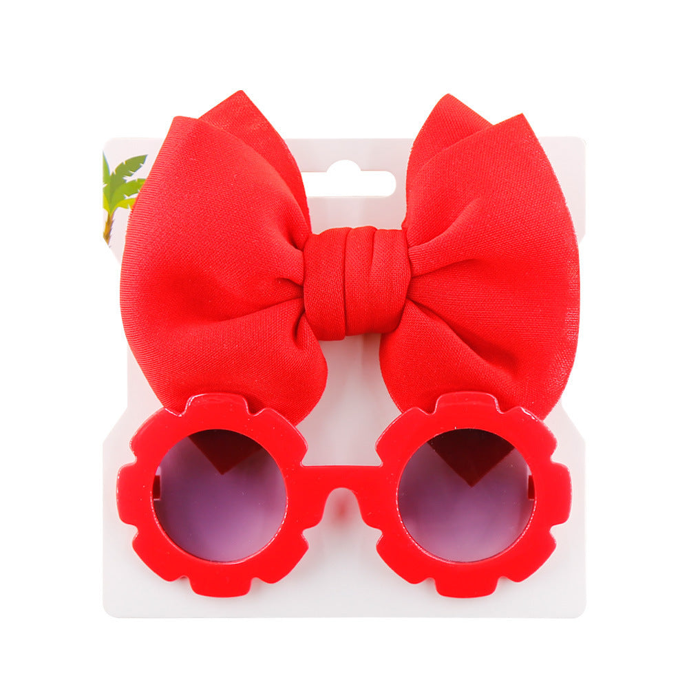 Children's Sunshade Sunglasses Bow Hair Band Two-piece Set (Available)