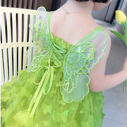Fairy butterfly wings dress Bangladesh green sling princess party dress for baby girls