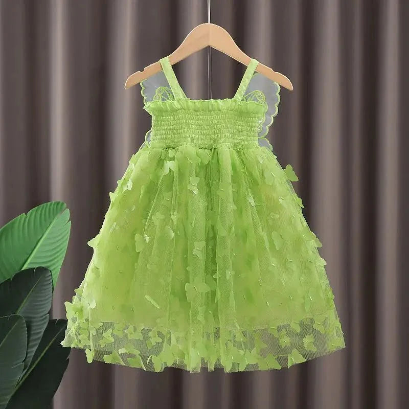 Fairy butterfly wings dress Bangladesh green sling princess party dress for baby girls