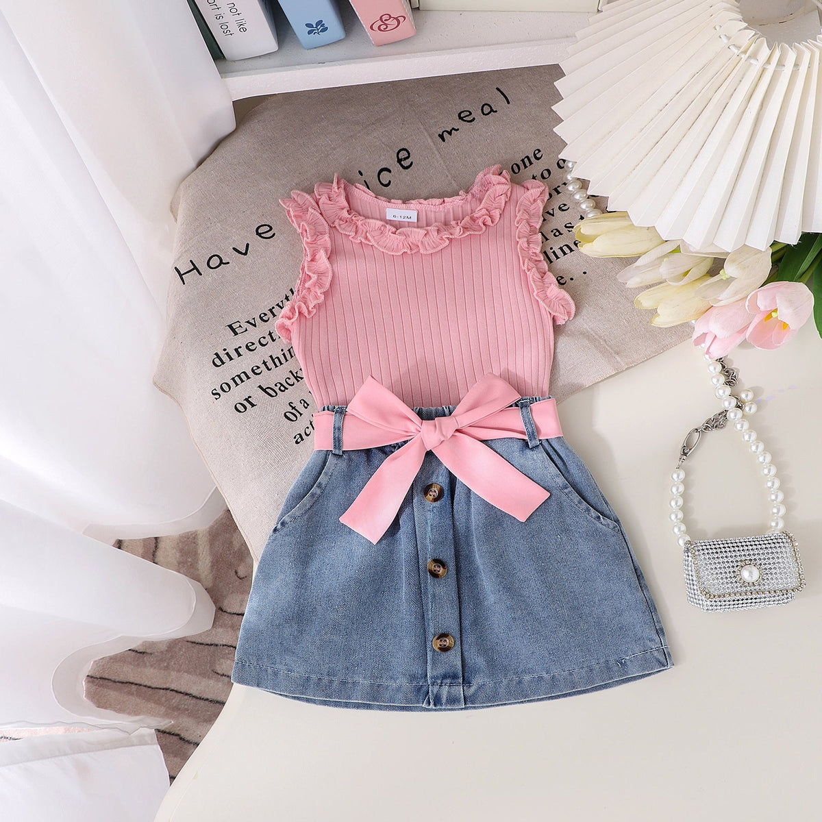 Summer Denim Skirt Belt Three-piece Set (Available)