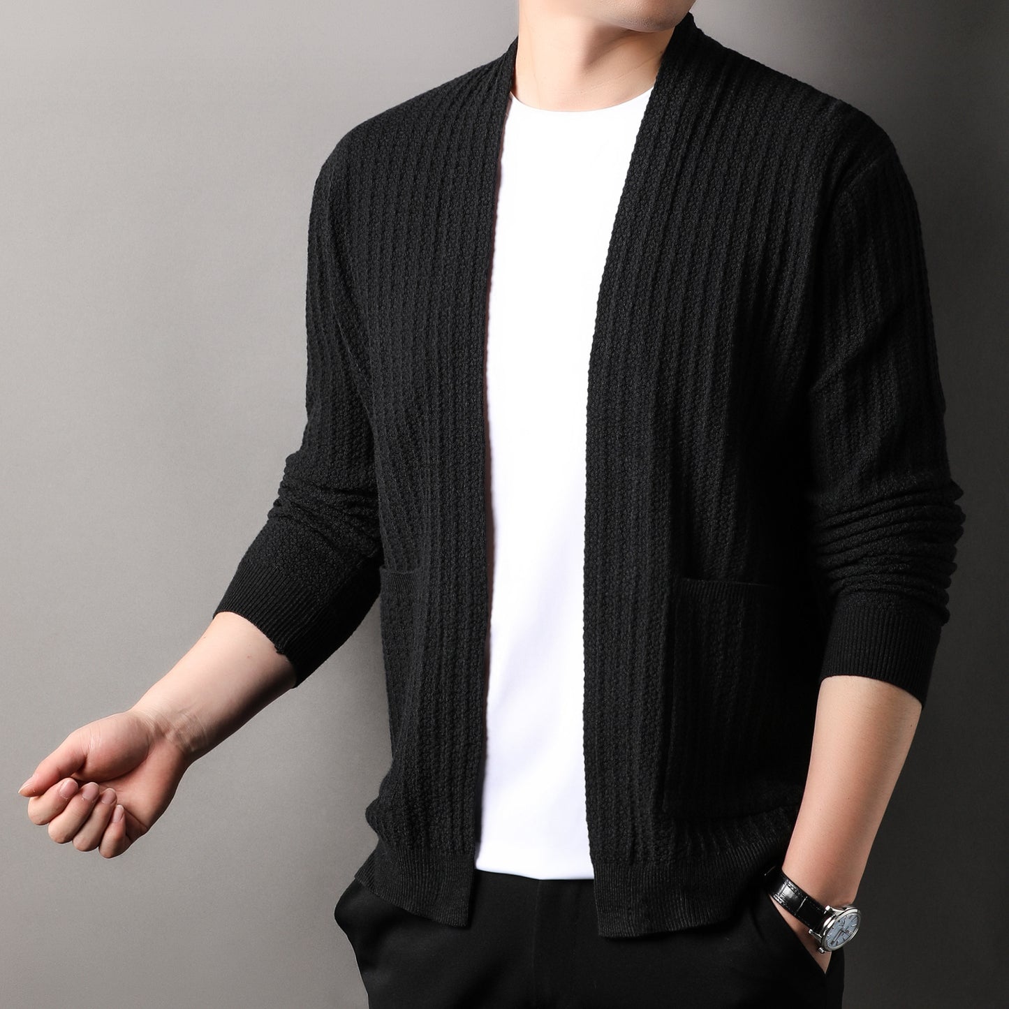 Lapel Drum Wave Men's Casual Solid Color Simple Top