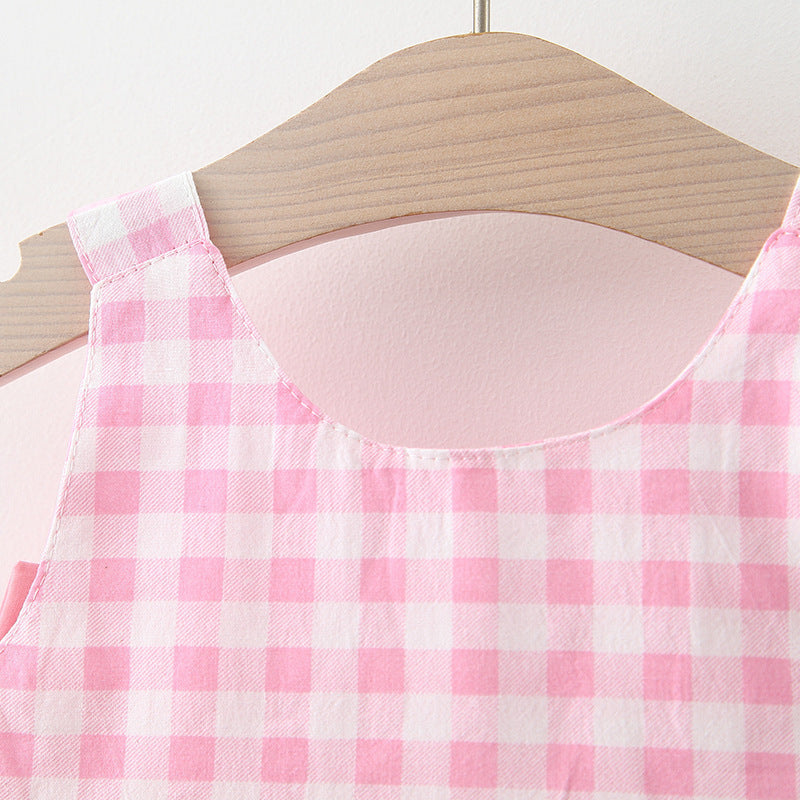 Baby Girl Plaid Skirt Fashion Girl Skirt Free Straw Hat ( Available )