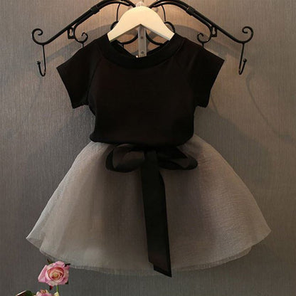 Girls' Short Sleeve And Gauze Skirt Suit (Available) - Mom & Kids
