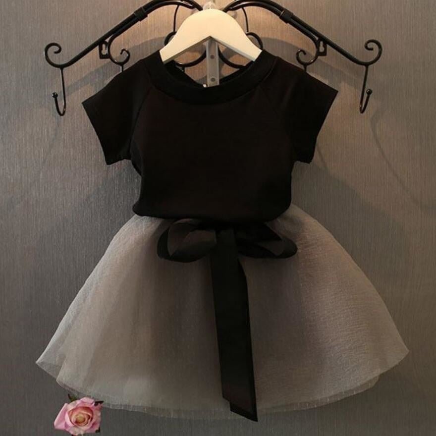 Girls' Short Sleeve And Gauze Skirt Suit (Available) - Mom & Kids