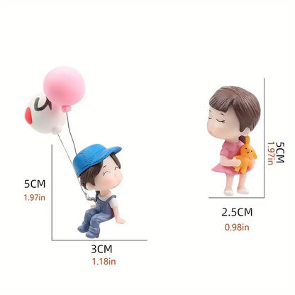 2pcs Cartoon Character Air Balloon Car Dashboard Decor, Resin Car Interior Ornament with Cute Couple Design, Perfect Gift for Couples and Friends, Car Accessory | Playful Design | Durable Plastic, Car Decorations