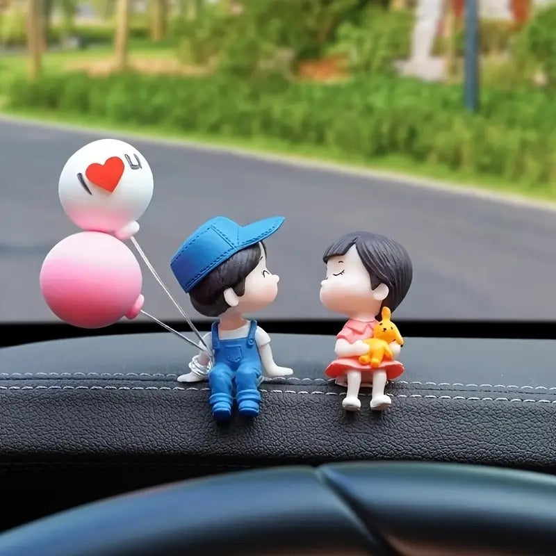 2pcs Cartoon Character Air Balloon Car Dashboard Decor, Resin Car Interior Ornament with Cute Couple Design, Perfect Gift for Couples and Friends, Car Accessory | Playful Design | Durable Plastic, Car Decorations