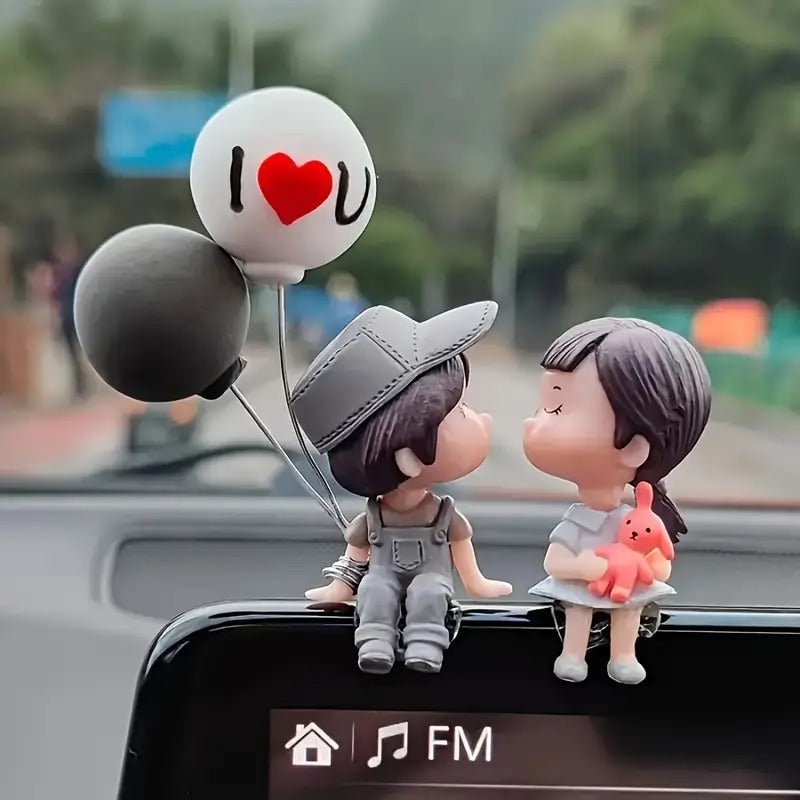 2pcs Cartoon Character Air Balloon Car Dashboard Decor, Resin Car Interior Ornament with Cute Couple Design, Perfect Gift for Couples and Friends, Car Accessory | Playful Design | Durable Plastic, Car Decorations