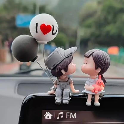 2pcs Cartoon Character Air Balloon Car Dashboard Decor, Resin Car Interior Ornament with Cute Couple Design, Perfect Gift for Couples and Friends, Car Accessory | Playful Design | Durable Plastic, Car Decorations