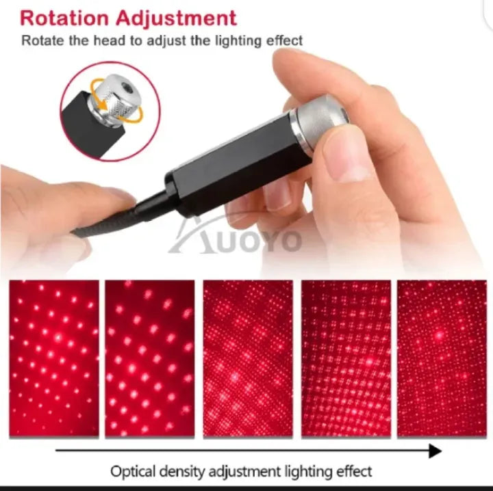 Car USB Atmosphere Ambient Star Light -BIMEE car Interior Lights LED Decorative armrest Box car roof Full Star Projection car Interior Atmosphere Lights - Red Color