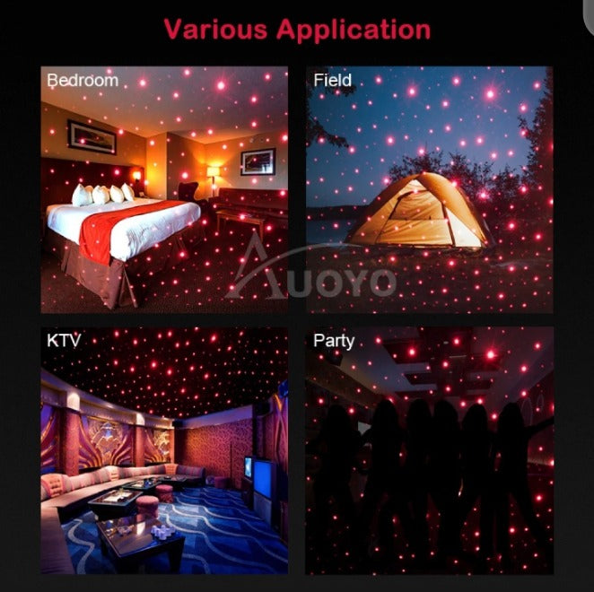Car USB Atmosphere Ambient Star Light -BIMEE car Interior Lights LED Decorative armrest Box car roof Full Star Projection car Interior Atmosphere Lights - Red Color