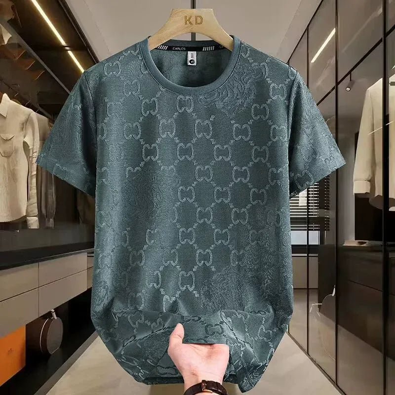 High-end ice silk ice feeling short-sleeved T-shirt men's new summer thin T-shirt trendy men's half-sleeved  ( Available )