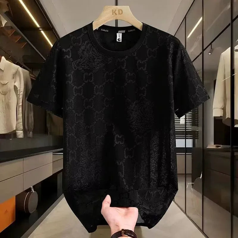 High-end ice silk ice feeling short-sleeved T-shirt men's new summer thin T-shirt trendy men's half-sleeved  ( Available )