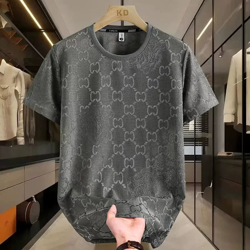 High-end ice silk ice feeling short-sleeved T-shirt men's new summer thin T-shirt trendy men's half-sleeved  ( Available )