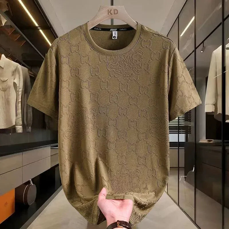 High-end ice silk ice feeling short-sleeved T-shirt men's new summer thin T-shirt trendy men's half-sleeved  ( Available )