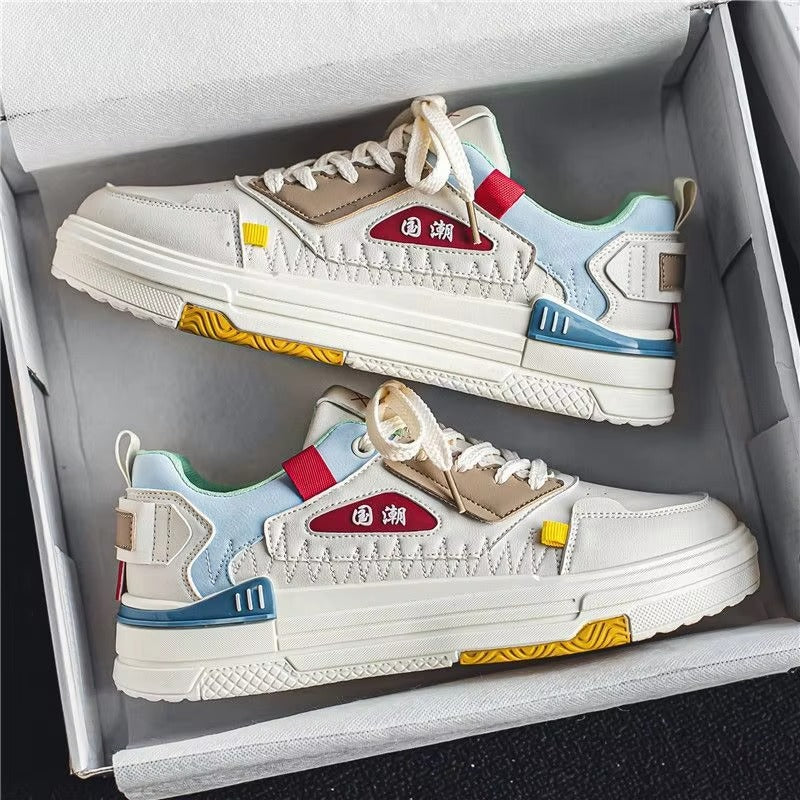 Spring New Men's Breathable Casual Board Shoes White Sports Design Joker Printed Wear-Resistant for Students National Tide