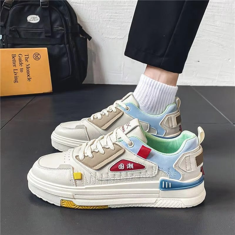 Spring New Men's Breathable Casual Board Shoes White Sports Design Joker Printed Wear-Resistant for Students National Tide