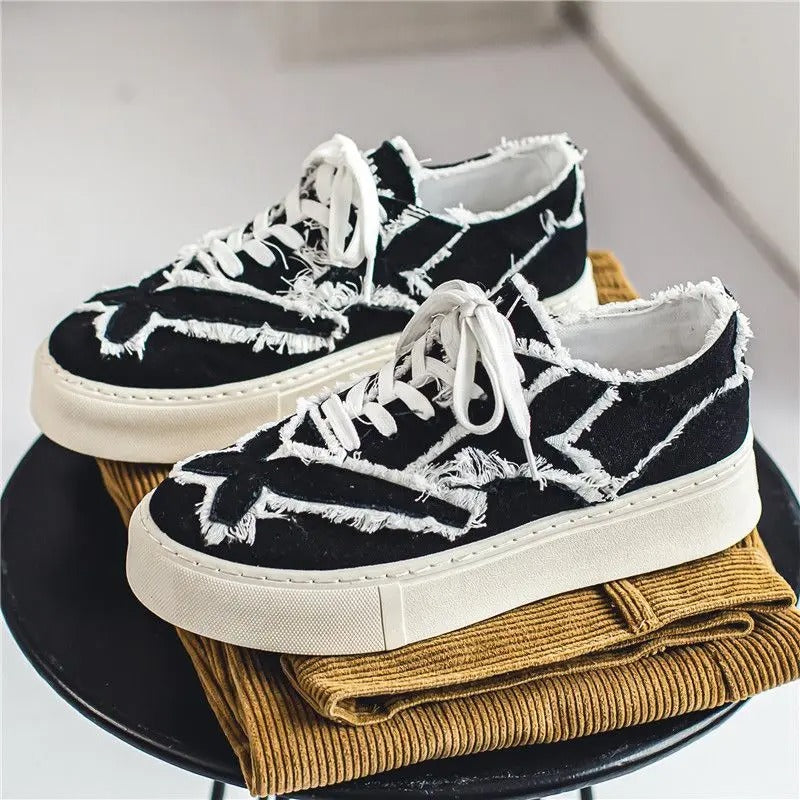 Men's Canvas Shoes New Autumn Low Cut Height Increasing Thick Soled White Shoes Soft Soled