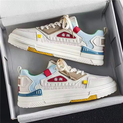 Spring New Men's Breathable Casual Board Shoes White Sports Design Joker Printed Wear-Resistant for Students National Tide