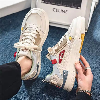 Spring New Men's Breathable Casual Board Shoes White Sports Design Joker Printed Wear-Resistant for Students National Tide