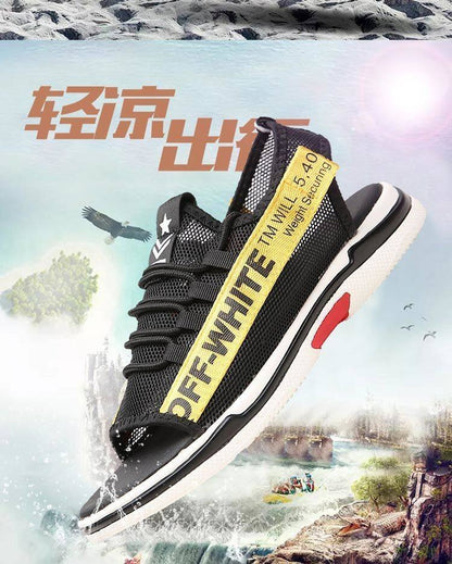 Men Sandals Breathable Shoes Hollow Out Flat Shoes Pull On Sport Outdoor Beach Sandals Shoes Men Roman Shoes Korean Youth Sandals for Men