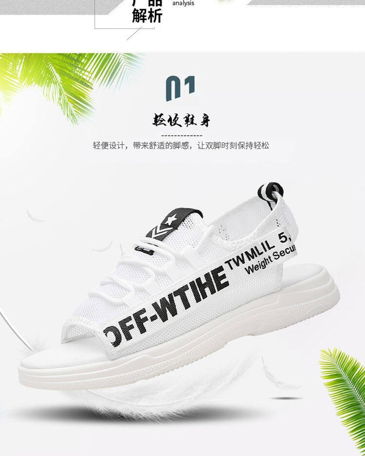 Men Sandals Breathable Shoes Hollow Out Flat Shoes Pull On Sport Outdoor Beach Sandals Shoes Men Roman Shoes Korean Youth Sandals for Men
