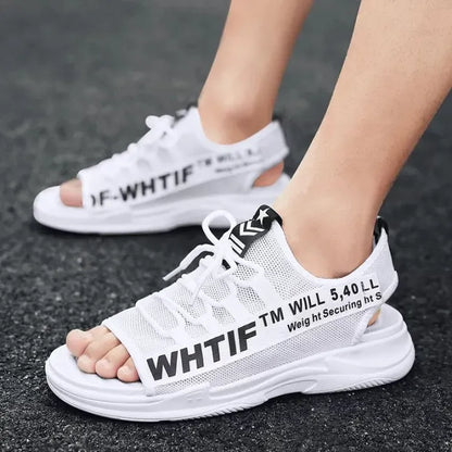 Men Sandals Breathable Shoes Hollow Out Flat Shoes Pull On Sport Outdoor Beach Sandals Shoes Men Roman Shoes Korean Youth Sandals for Men