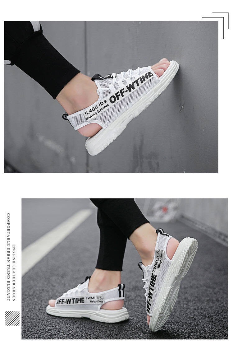 Men Sandals Breathable Shoes Hollow Out Flat Shoes Pull On Sport Outdoor Beach Sandals Shoes Men Roman Shoes Korean Youth Sandals for Men