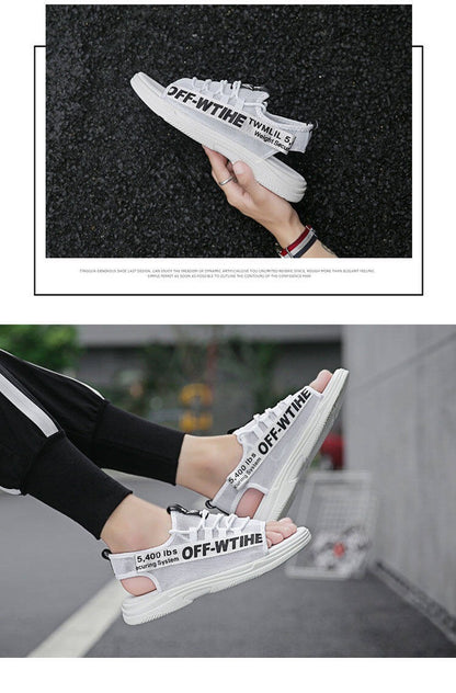 Men Sandals Breathable Shoes Hollow Out Flat Shoes Pull On Sport Outdoor Beach Sandals Shoes Men Roman Shoes Korean Youth Sandals for Men