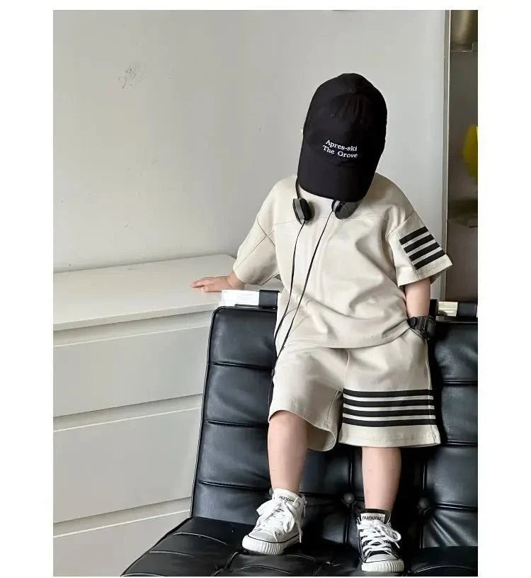 Kids Sportswear 2 Piece Set Korean Style Short Sleeve and Shorts Outfit for Boys and Girls - Mom & Kids