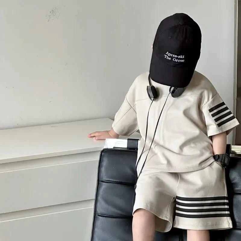 Kids Sportswear 2 Piece Set Korean Style Short Sleeve and Shorts Outfit for Boys and Girls - Mom & Kids