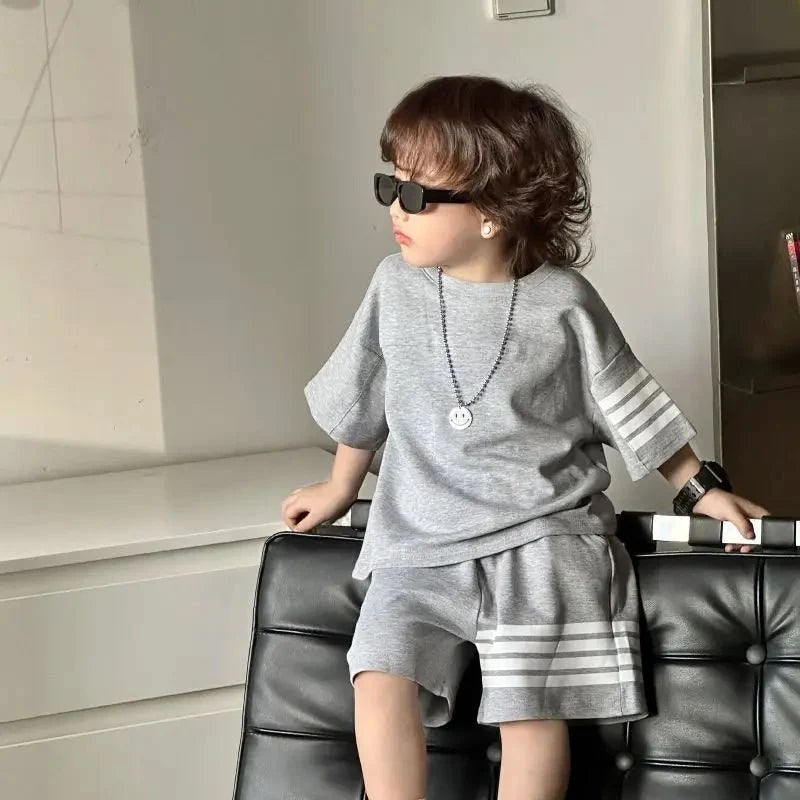 Kids Sportswear 2 Piece Set Korean Style Short Sleeve and Shorts Outfit for Boys and Girls - Mom & Kids