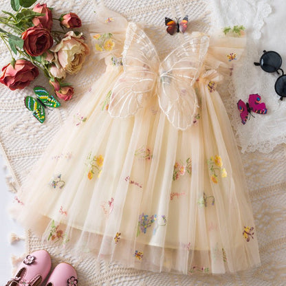 Korean Flower Embroidery Girls' Chiffon Skirt (Available) - Mom & Kids