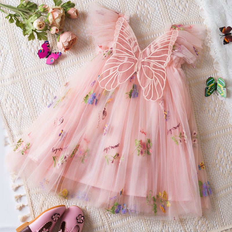 Korean Flower Embroidery Girls' Chiffon Skirt (Available) - Mom & Kids