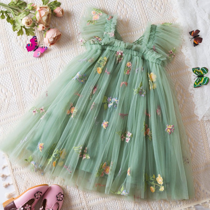 Korean Flower Embroidery Girls' Chiffon Skirt (Available) - Mom & Kids