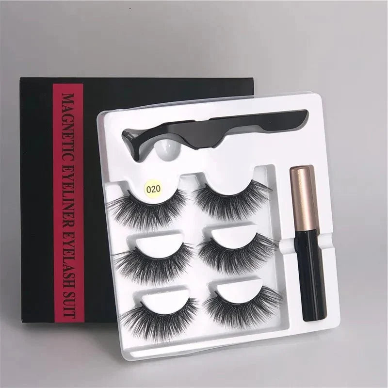 Magnetic eyelashes kit with reusable 3D false lashes and magnetic eyeliner pen for natural eye makeup