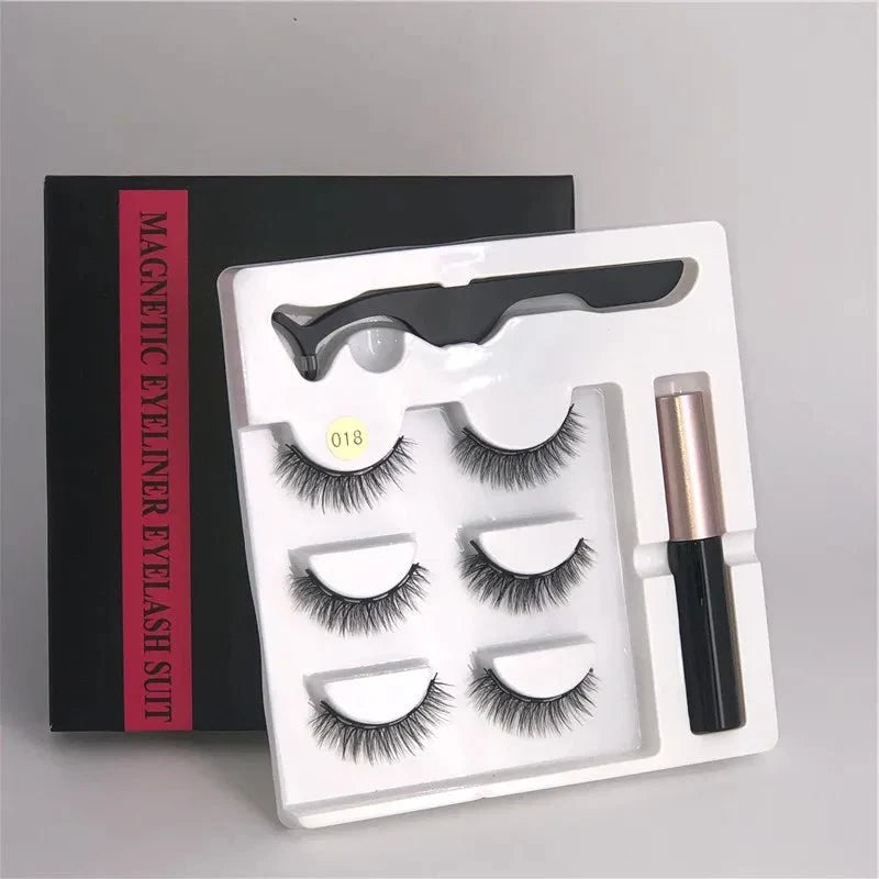 Magnetic eyelashes kit with reusable 3D false lashes and magnetic eyeliner pen for natural eye makeup