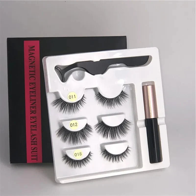 Magnetic eyelashes kit with reusable 3D false lashes and magnetic eyeliner pen for natural eye makeup