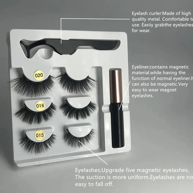 Magnetic eyelashes kit with reusable 3D false lashes and magnetic eyeliner pen for natural eye makeup