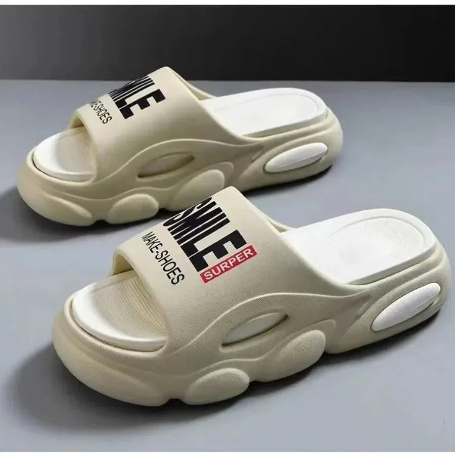 Men Thick Sole Summer Beach Slides Bathroom Anti Slip Slipper Soft Sandals Light Letter Shoes Men Slippers Platform Sandals - Mom & Kids