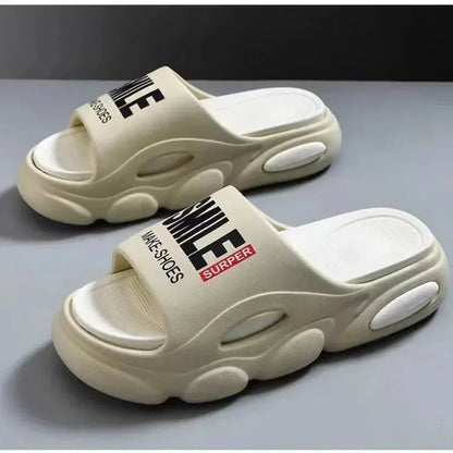 Men Thick Sole Summer Beach Slides Bathroom Anti Slip Slipper Soft Sandals Light Letter Shoes Men Slippers Platform Sandals - Mom & Kids