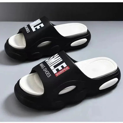 Men Thick Sole Summer Beach Slides Bathroom Anti Slip Slipper Soft Sandals Light Letter Shoes Men Slippers Platform Sandals - Mom & Kids